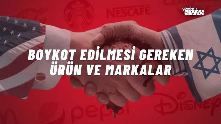 Amerika Birleşik Devletleri ve İsrail bayraklarının yer aldığı bir arka planda, kanlı bir el sıkışma görüntüsü.