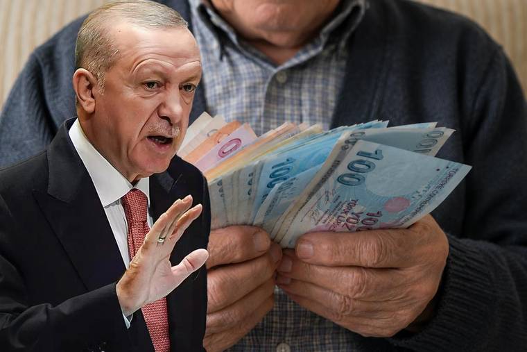 Kravatlı bir kişi elini kaldırırken, arka planda başka bir kişi deste hâlinde Türk lirası banknotları tutuyor.