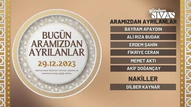 Bej zeminli duyuru grafiğinde anma yazısı, tarih ve sağ bölümde vefat edenlerin isimleri yer alıyor.