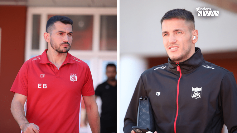 Sivasspor futbolcuları, takım formasıyla dışarıda yürüyerek hazırlanıyor.