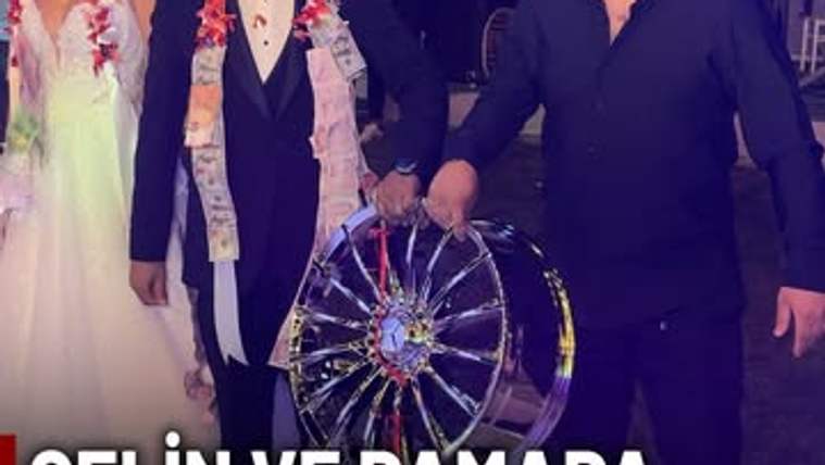 Gelin ve damat, düğünlerinde takı olarak jant tutuyorlar.