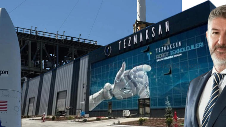 Tezmaksan binası, ön cephe duvarında robotik bir elin görseliyle birlikte yazılar yer alıyor.