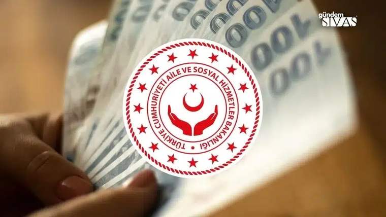 Bir kişinin elinde 100 TL banknotlar, üzerinde Türkiye Cumhuriyeti Aile ve Sosyal Hizmetler Bakanlığı logosu var.