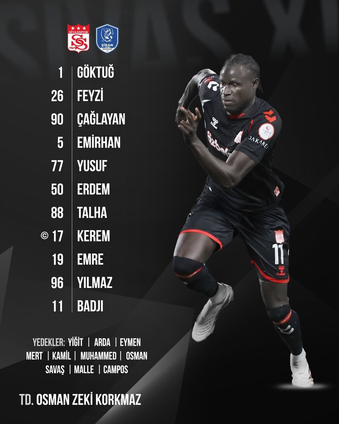 Sivasspor'un İlk 11'i Şiran Yıldızspor Maçı İçin Belli Oldu