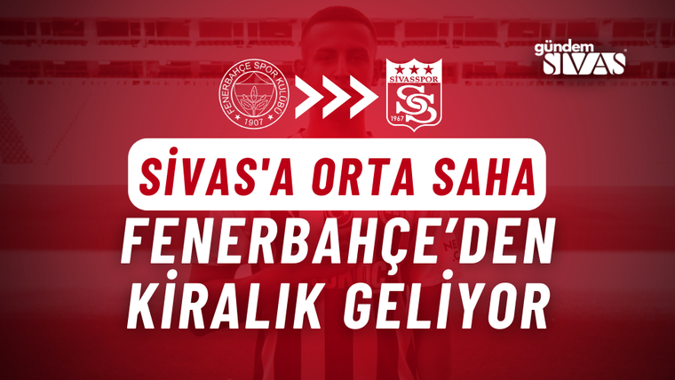 Kırmızı grafik üzerinde bir futbolcu silüeti, Fenerbahçe ve Sivasspor logoları ile büyük beyaz yazılar yer alıyor.