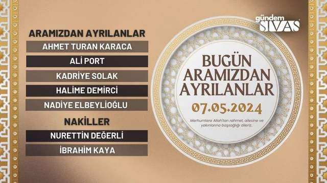 Sivas'ta Vefat Edenler - 07.05.2024