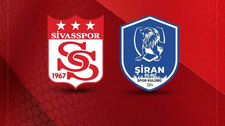 Kırmızı zeminli kupа afişinde Sivasspor ve Şiran Spor Kulübü armaları yan yana yer alıyor.