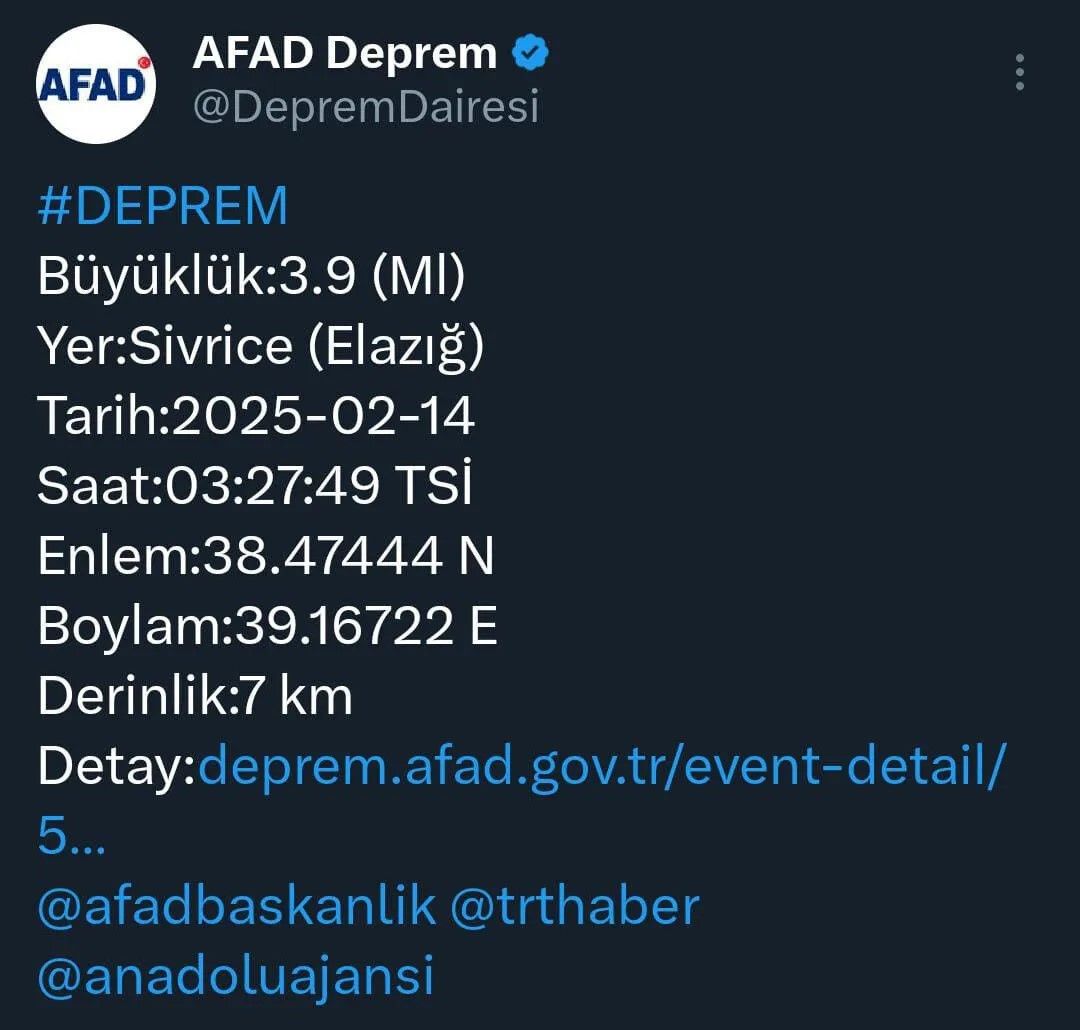 Elazığ’da Hissedilen Deprem - Birlik Haber Ajansı