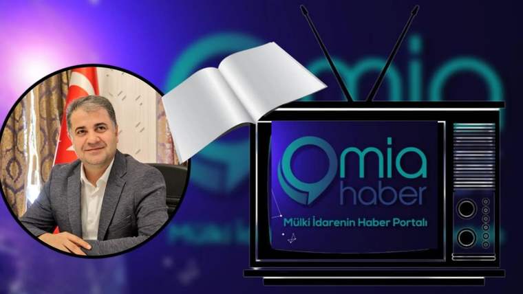 Yuvarlak çerçevede oturan bir kişi, açık kitap ve üzerinde “mia haber” yazan televizyon ekranı görülüyor.