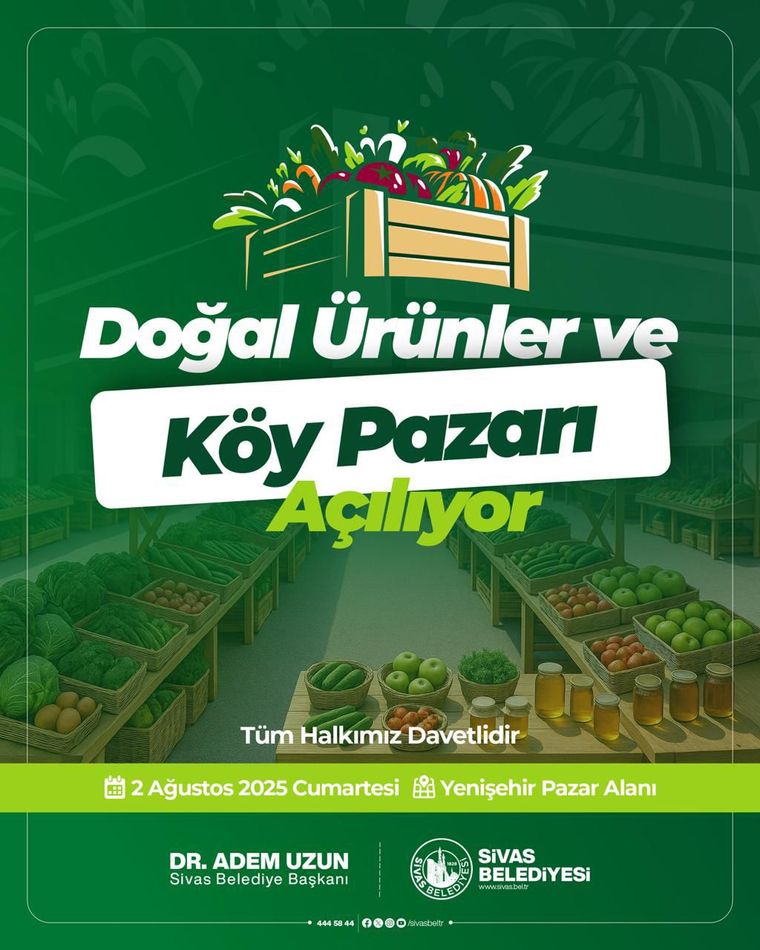 Sivas’ta Doğal Ürünler ve Köy Pazarı Açılıyor!