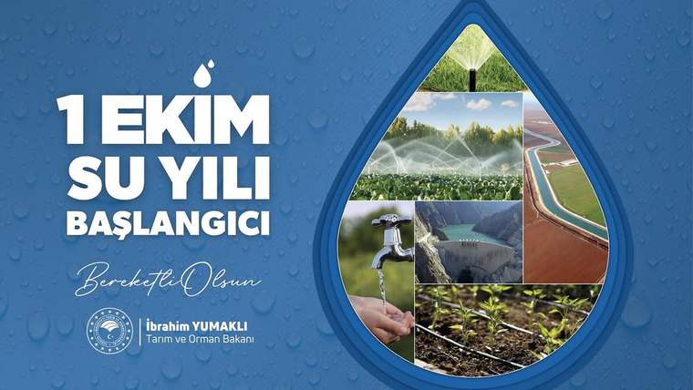 Mavi arka planda su damlası şeklinde çeşitli su temalı görseller yer alıyor.