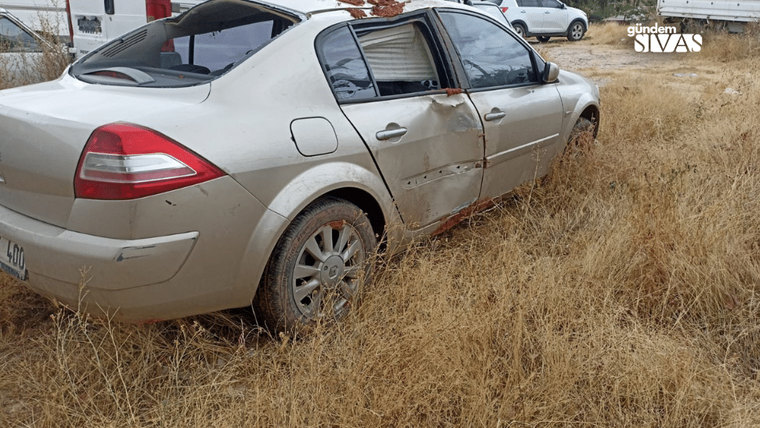 Yolda devrilmiş bir otomobil, etrafında uzun otlar var.