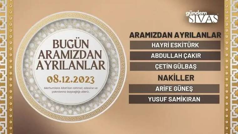 08.12.2023 tarihli vefat edenlerin isimleri ve başlıkları listelenmiş.