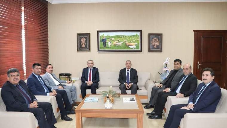 Bir grup erkek, ofis ortamında bir araya gelerek oturuyor. Arkada bir tablo ve bitkiler var.