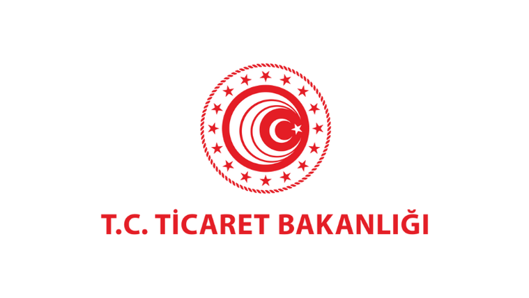 T.C. Ticaret Bakanlığı'nın logosu, kırmızı ve beyaz renklerde, ortada daire içinde ay yıldız var.