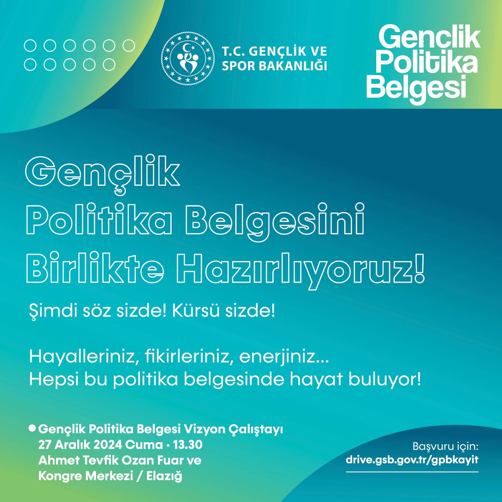 Elazığ’da "Gençlik Politika Belgesi Vizyon Çalıştayı" düzenlenecek