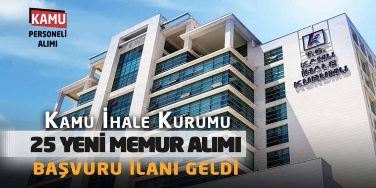 Kamu İhale Kurumu yazılı modern bir bina, mavi gökyüzü altında; görselin alt kısmında personel alımı metni bulunuyor.