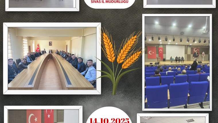 Sivas İl Müdürlüğü logosu çevresinde, toplantı salonlarında oturan grupların yer aldığı kolaj.