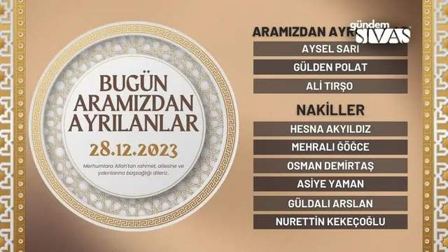 Sivas'ta Hayatını Kaybedenler - 28.12.2023