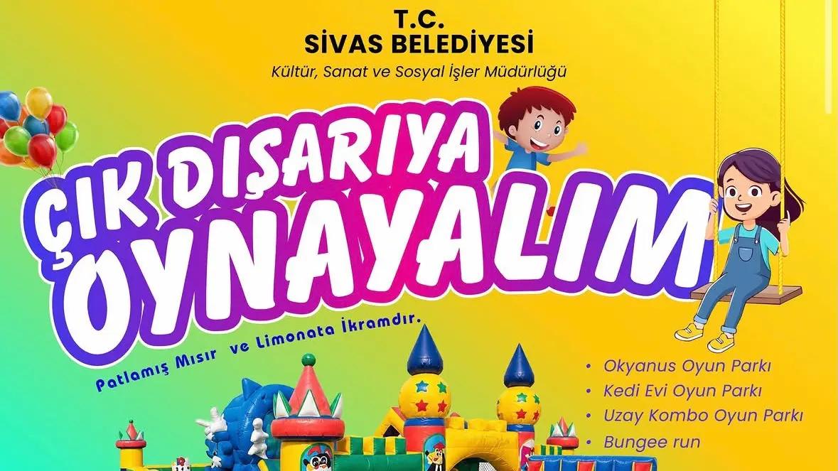 Sivas Belediyesi'nin çocuklar için düzenlediği yaz etkinliklerini tanıtan bir afiş.