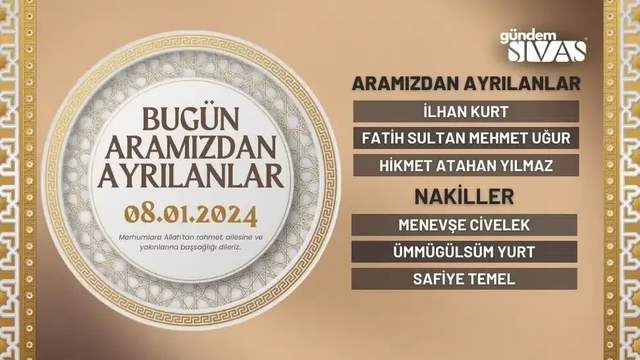 Bugün Vefat Edenler - 08.01.2024