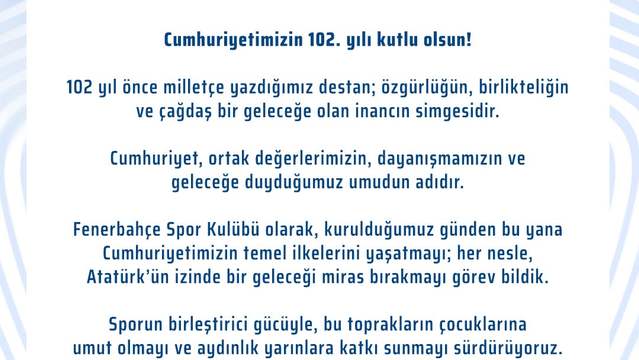 Fenerbahçe, Cumhuriyet'in 102. Yılını Kutladı