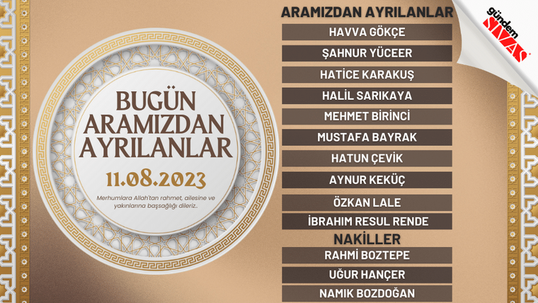 11.08.2023 Sivas Vefat Edenler