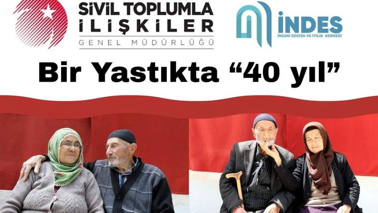 Üst bölümünde proje yazısı ve kurum logoları, alt bölümünde kırmızı-beyaz fonda iki yaşlı çift görülüyor.