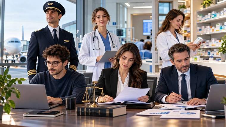 Masa çevresinde altı kişi; ortada evrak ve terazi, arkada uçak, dizüstü bilgisayarlar ve tabletler görülüyor.