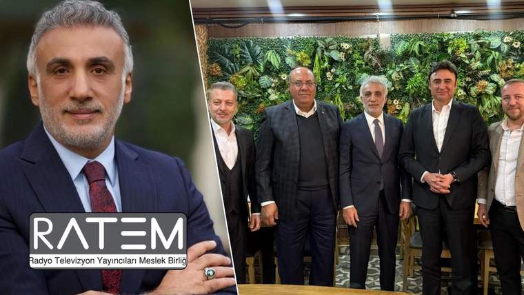 Kolajın solunda RATEM logolu bir portre, sağında ise iç mekânda yan yana duran dört kişi görülüyor.