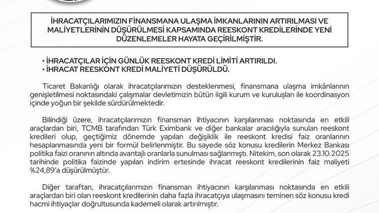 Ticaret Bakanı Ömer Bolat'tan İhracatçılara Finansal Destek: Reeskont Kredilerinde Yeni Düzenleme