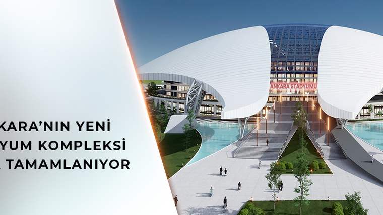 Futbol topu şeklinde tasarlanmış modern bir stadyum binası, önünde geniş bir alan ve yürüyüş yolları ile görünmekte.