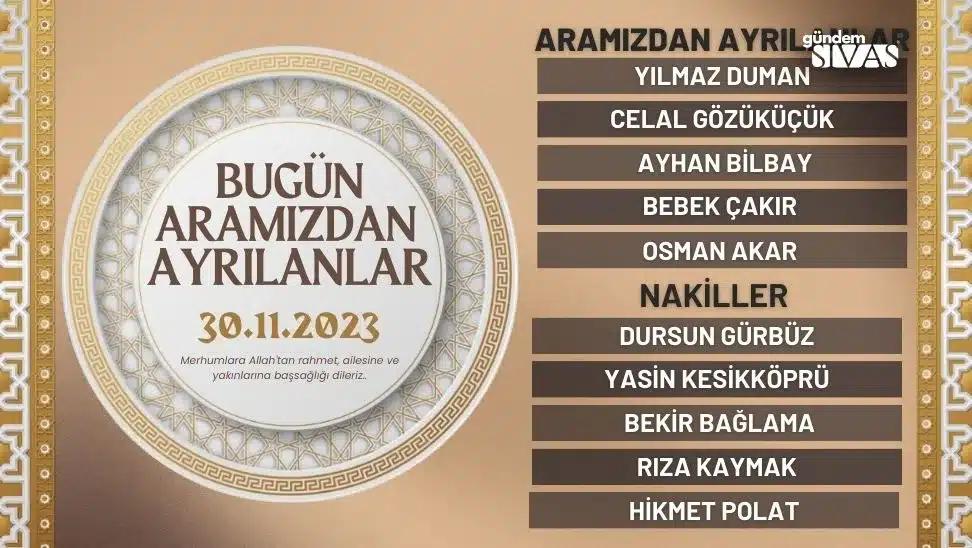 Bugün Aramızdan Ayrılanlar - 30.11.2023