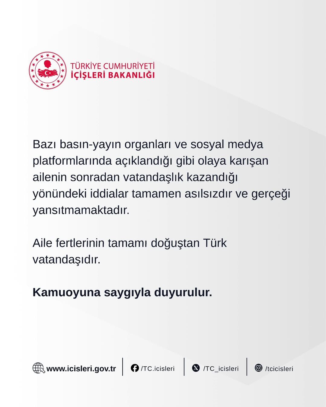 İçişleri Bakanlığı'ndan Vatandaşlık İddialarına Açıklama