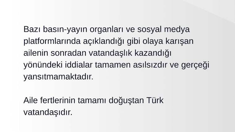 İçişleri Bakanlığı logosu ve vatandaşlık iddialarını yalanlayan açıklamanın yer aldığı duyuru metni