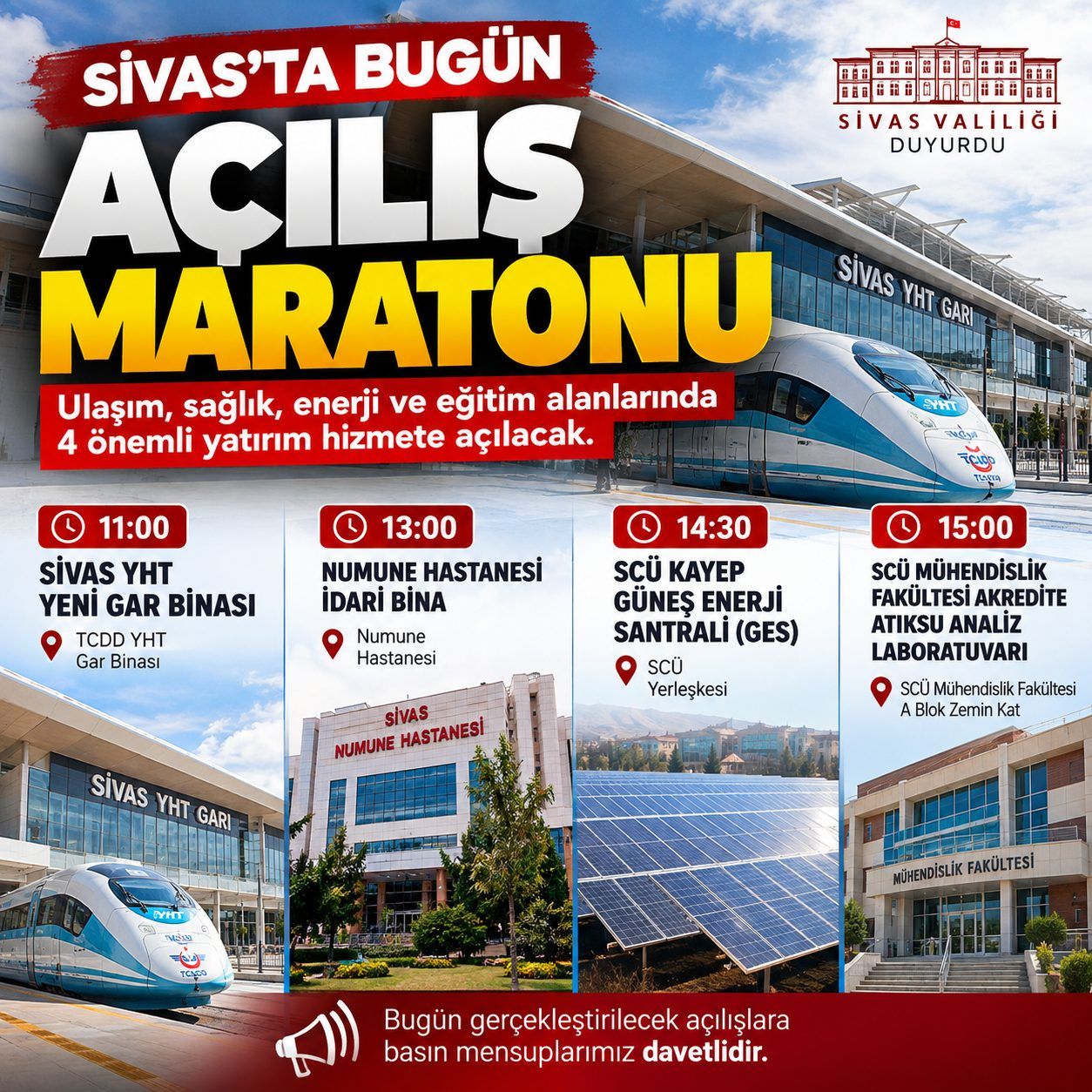 Sivas’ta Bugün Peş Peşe 4 Açılış Yapılacak