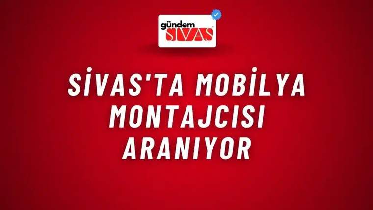 Kırmızı zemin üzerinde üstte Gündem Sivas logosu, ortada beyaz harflerle mobilya montajcısı ilanı yazısı bulunuyor.
