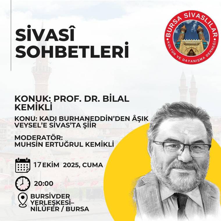 Bir etkinlik afişinde, Prof. Dr. Bilal Kemikli'nin fotoğrafı ve etkinlik bilgileri yer alıyor.