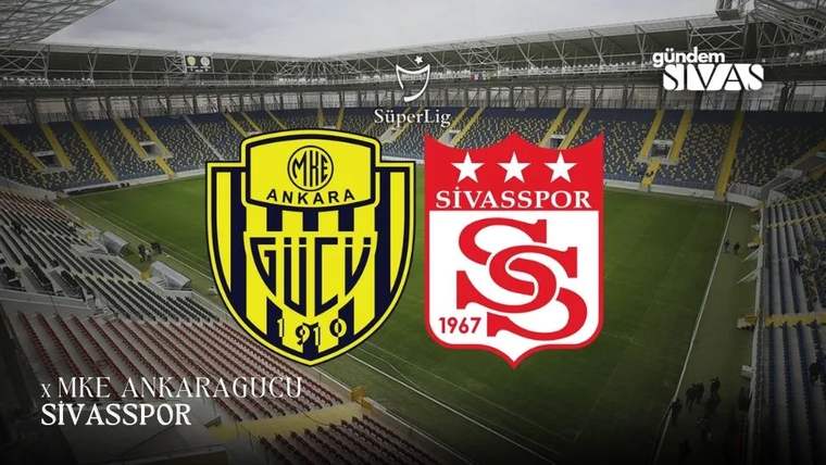 Stadyum tribünleri önünde MKE Ankaragücü ve Sivasspor armalarının yan yana yer aldığı maç grafiği.
