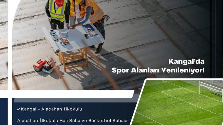 İki inşaat işçisi, spor alanları için plan yapıyor.