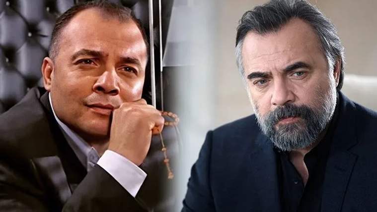 İki farklı pozda Oktay Kaynarca'nın portreleri; biri gülümseyerek, diğeri sakallı ve ciddi bir ifadeyle.