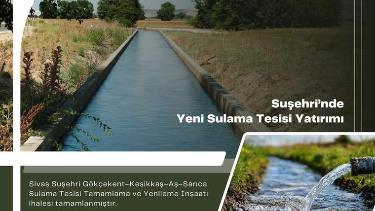 Sulama tesisi için su kanalı ve suyun aktığı bir alan görünmektedir.