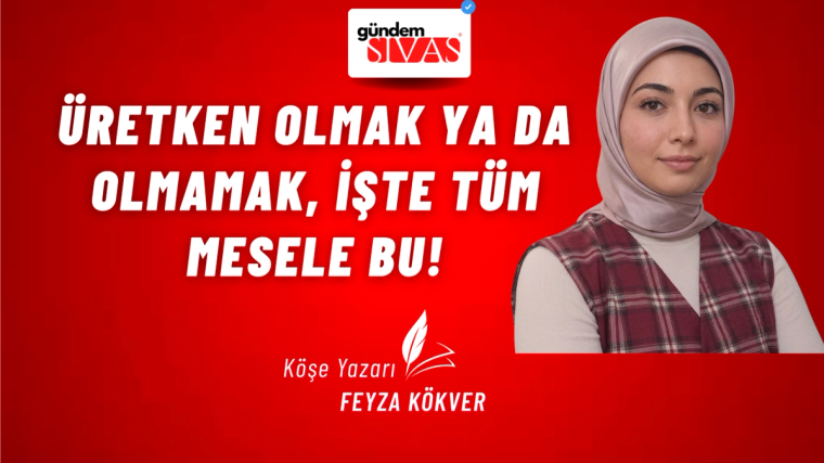 Kırmızı zemin üzerinde başörtülü bir kadın portresi, üstte logo ve altta köşe yazarı ibaresi yer alıyor.