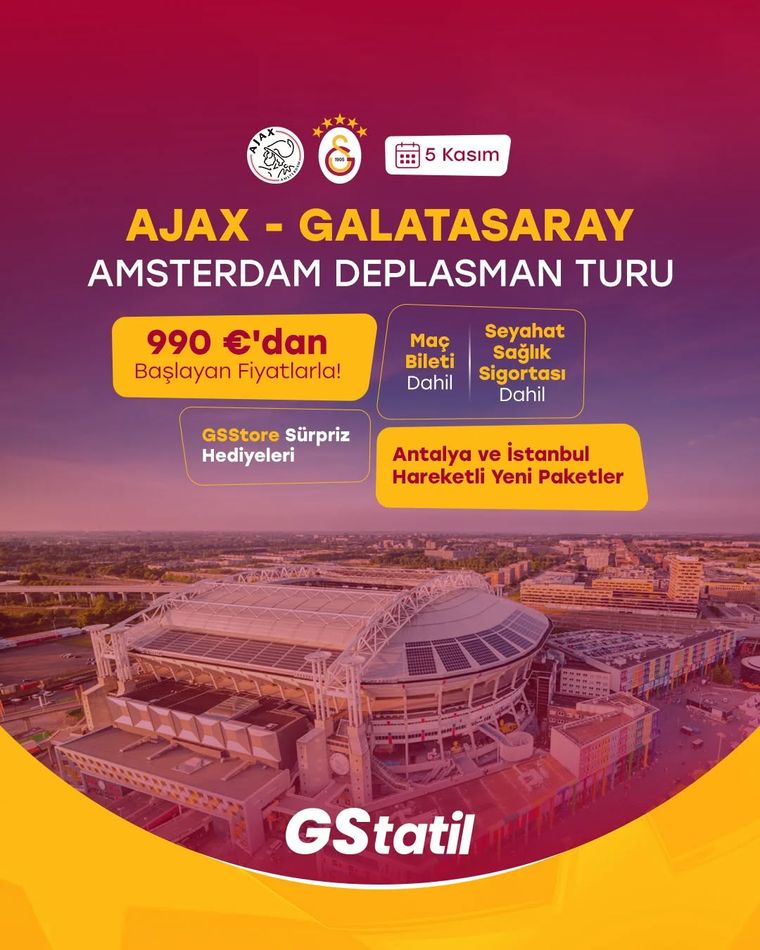 Galatasaray Taraftarına Özel Deplasman Paketi: Ajax Maçına Transfer ve Konaklama Dahil