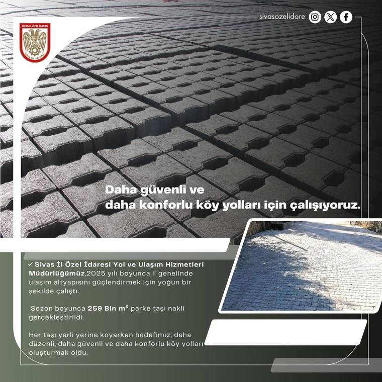 Köy yollarında kullanılan parke taşlarının görüntüsü, üst üste dizilmiş halde.