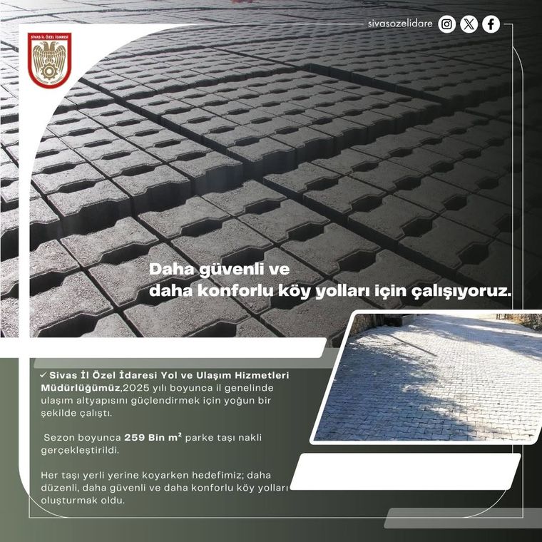 Sivas'ta Köy Yolları Dönüşümü: 259 Bin Metrekare Parke Taşı ile Güvenli Ulaşım