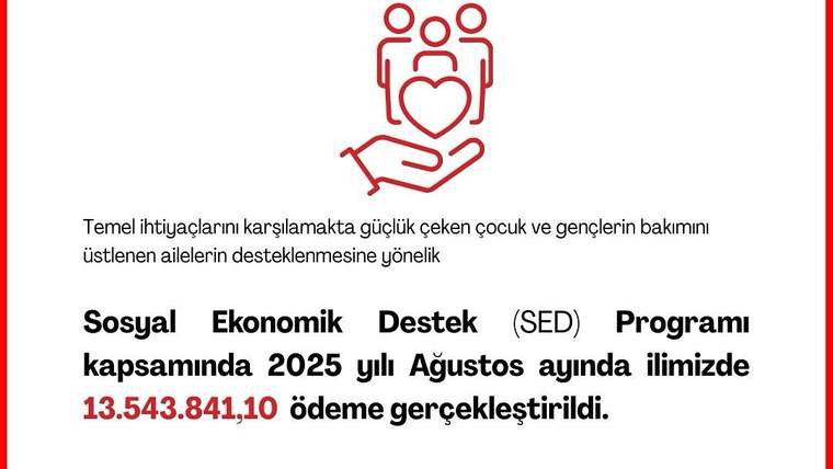 Aile figürü ikonunun altında, SED kapsamında Ağustos ayında 13.543.841,10 ödeme yapıldığı yazıyor.