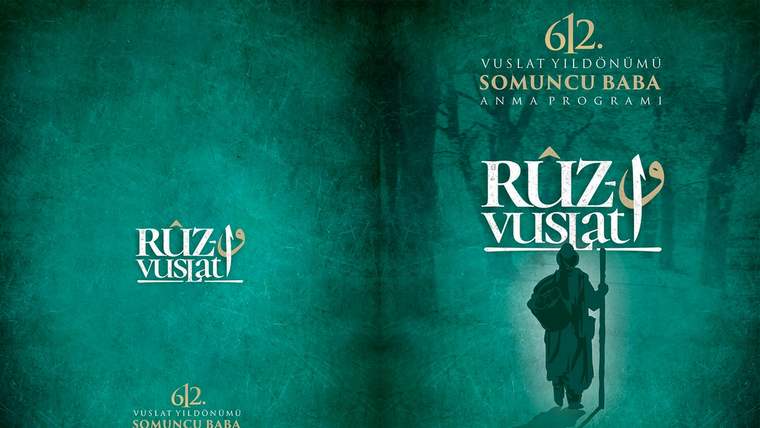 Yeşil zeminli afişte “Rûz-ı Vuslat” yazısı, altında elinde asa bulunan bir siluet ve program metinleri yer alıyor.