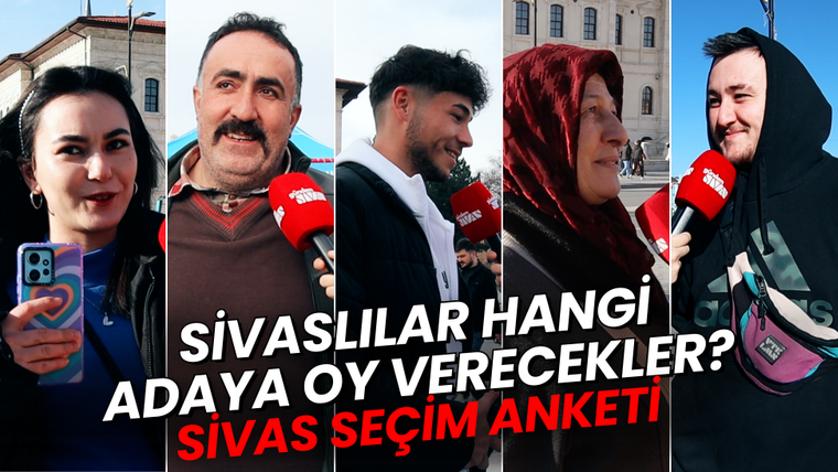 Mikrofon tutan kişiler, Sivas'ta anket çalışması yapıyorlar.
