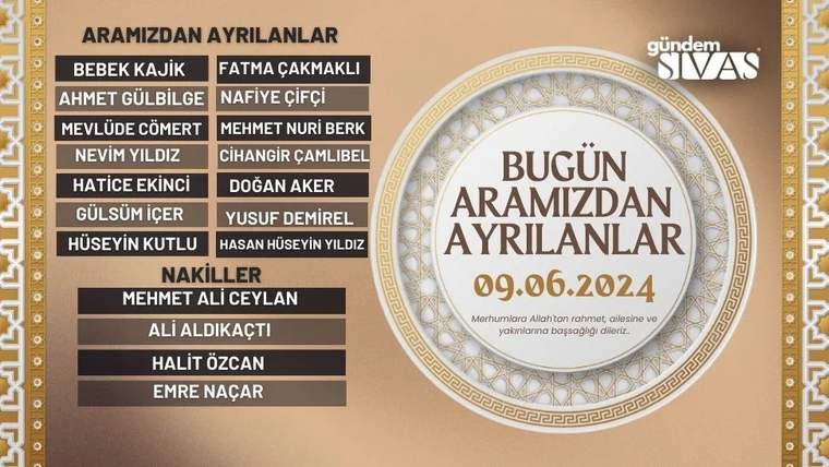 09.06.2024 tarihli anma duyurusunda isim listeleri ve ortada süslü çerçeveli dairesel bir panel yer alıyor.